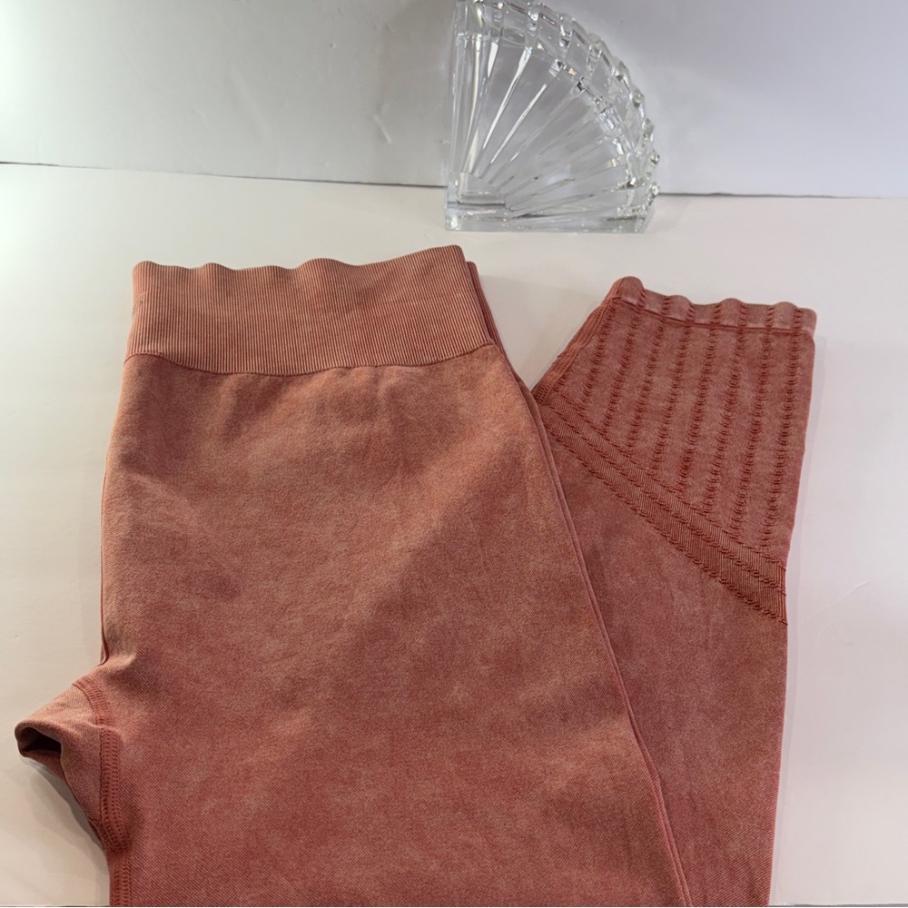 🆕 Freely XL Seamless Ribbed Leggings Rust Pink Burnout Knit High-Waist Stretch